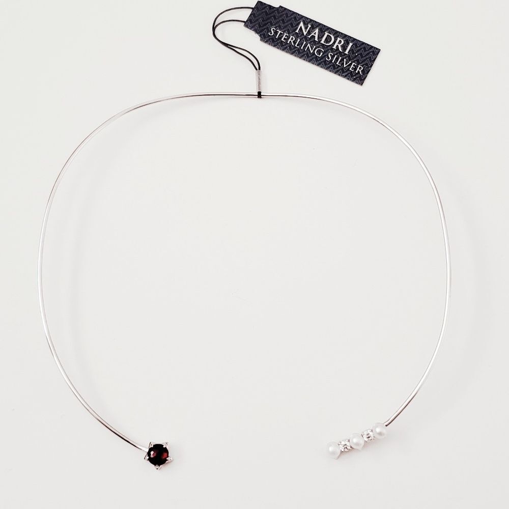 NADRI Sterling Silver Garnet & Fresh Water Pearl Necklace